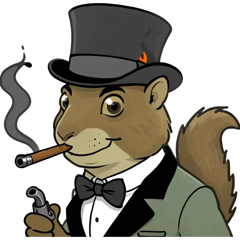 squirrel man smoking pipe with top hat on and luger in his hand emoji