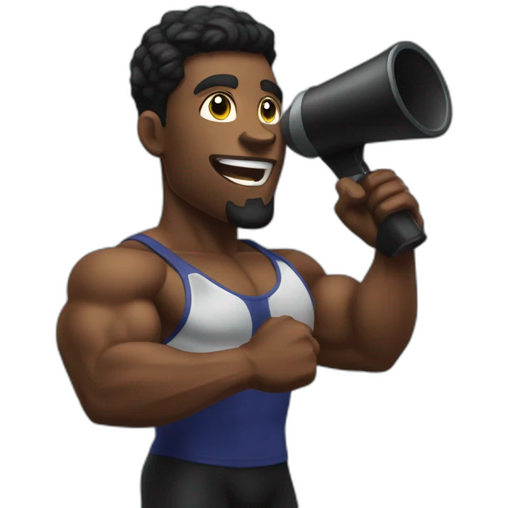 black bodybuilder with megaphone speaking emoji