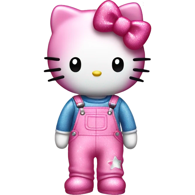 Twin hello kitty wearing overalls pink and glittery emoji