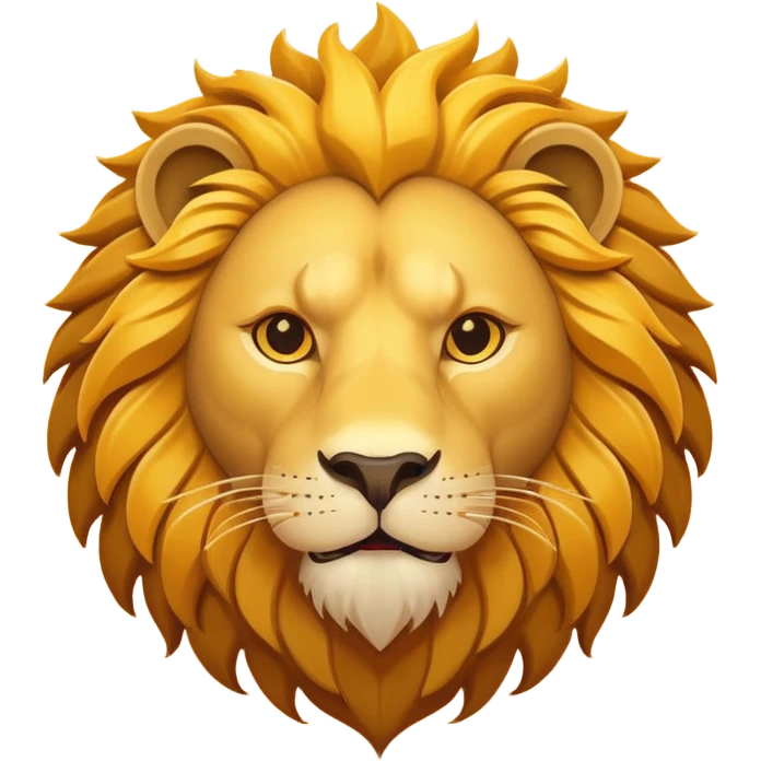 Roaring lion head icon, flat design, simple shapes, golden mane, sun behind, minimal details, solid colors, app icon style emoji