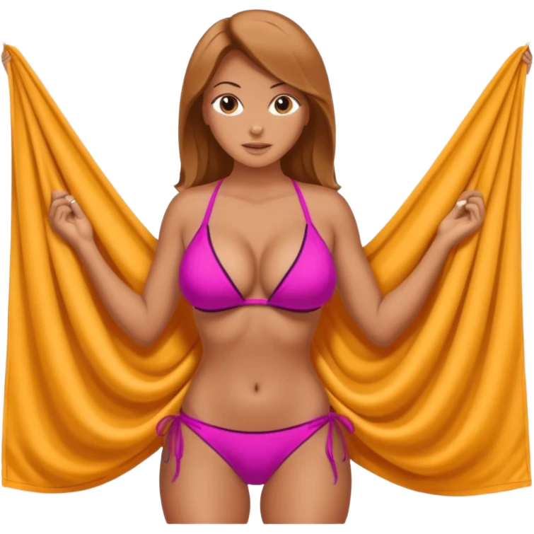 Lady with huge boobs, in a tight bikini, tanned, boobs are so big they are struggling to be contained in tight bikini emoji