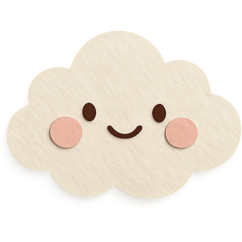 cute fluffy white cloud, happy face, blushing cheeks, soft pastel palette, no arms or legs, full body, paper craft style emoji