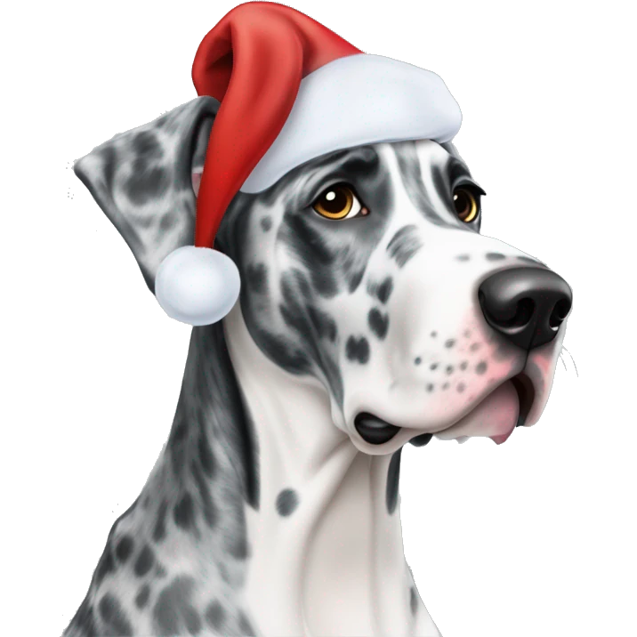 Blue Merle Great dane wearing Santa hat emoji