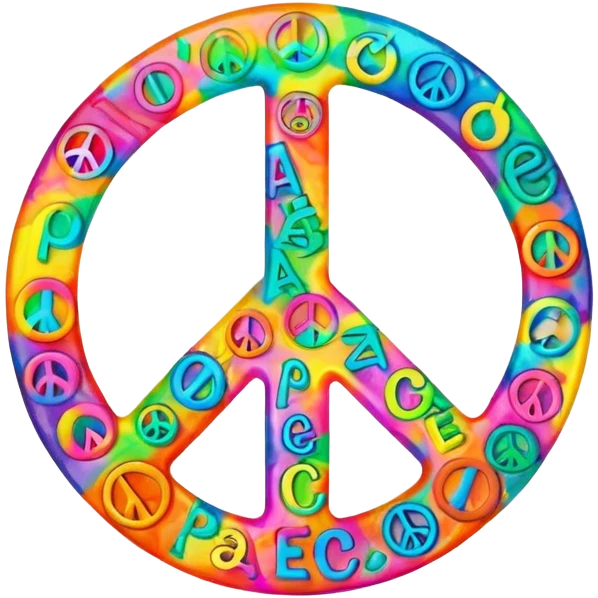 Brightly colored Psychedelic word “Peace” emoji