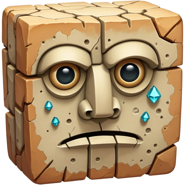 A sentient sandstone colossus with hollow chambers inside its body where rare geometric crystals grow, able to reshape its limbs and filter the desert winds through its porous form to extract moisture. body only, without background. emoji