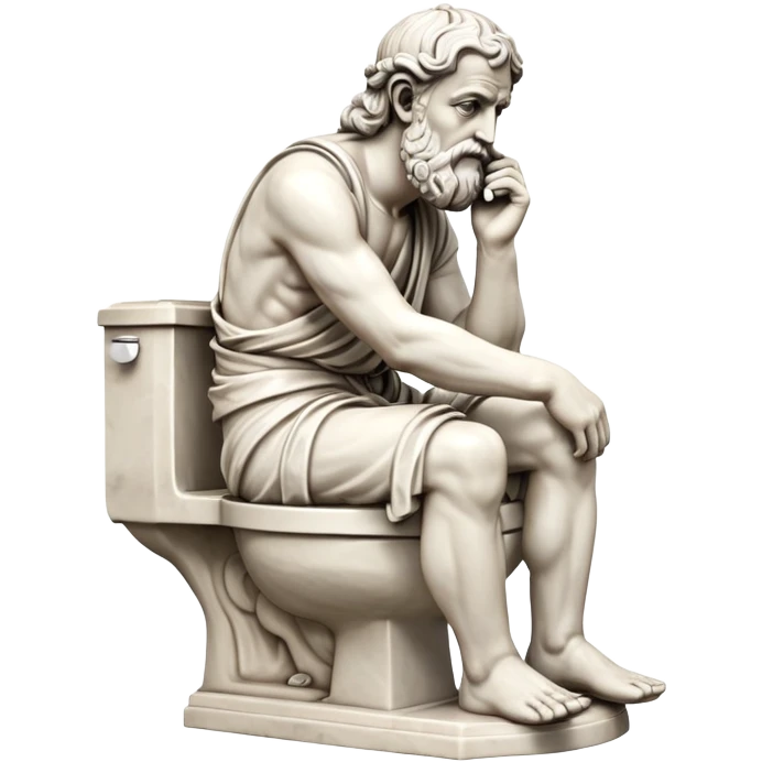 an antique statue of a philosopher sitting on a toilet. emoji