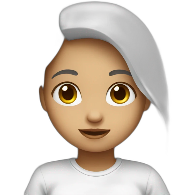 Cute girl with a white sweat a bit shy say hello and wave with hand emoji