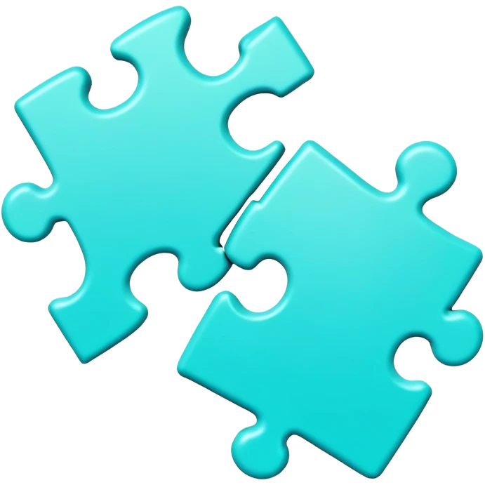 2 connected puzzle pieces: one white, and the other turquoise with a neon glow emoji