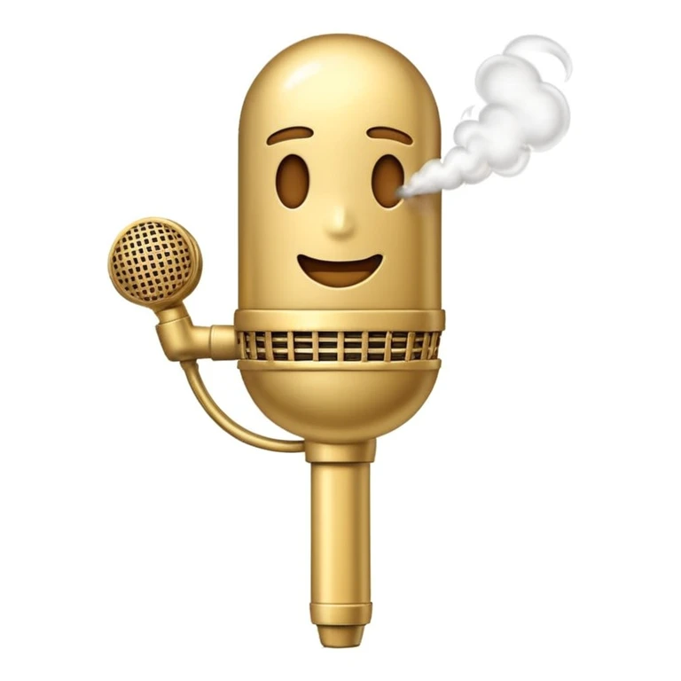 emoji de microfone vintage dourado com laço de smoking, referência a cantor clássico, luxo e elegância emoji