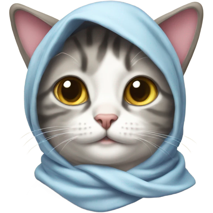 Cat wearing a headscarf tied under the chin like babushkas emoji