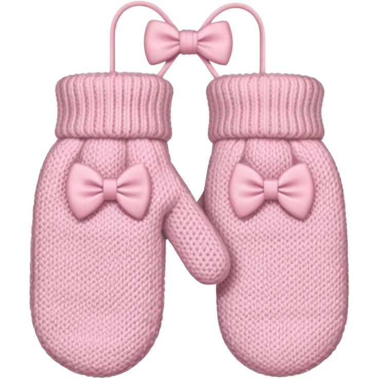 pastel pink pair of mittens connected by string and a bow emoji