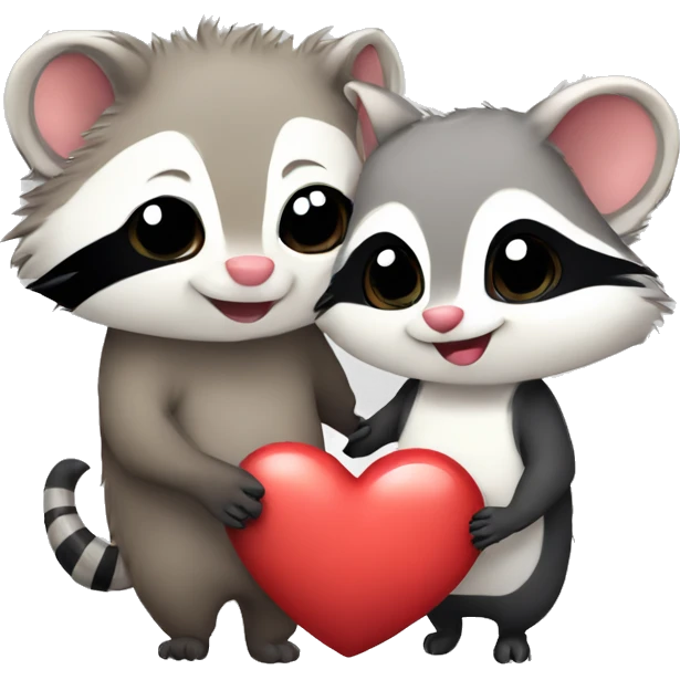 Opossum and raccoon cute couple love with heart emoji