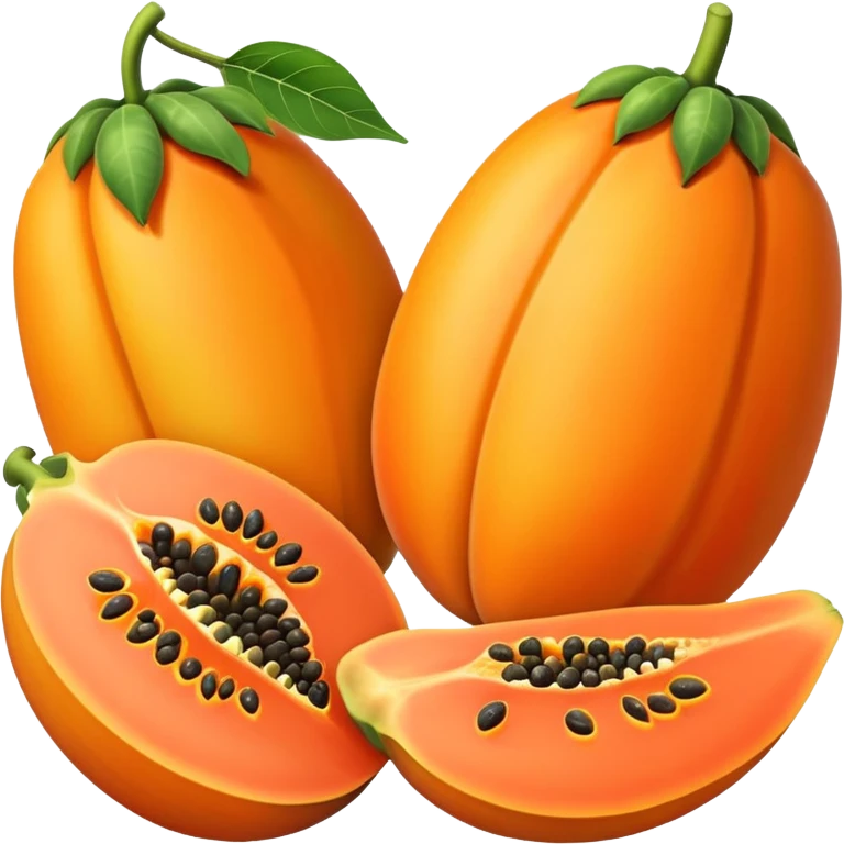 papaya fruit, whole and sliced, bright colors emoji