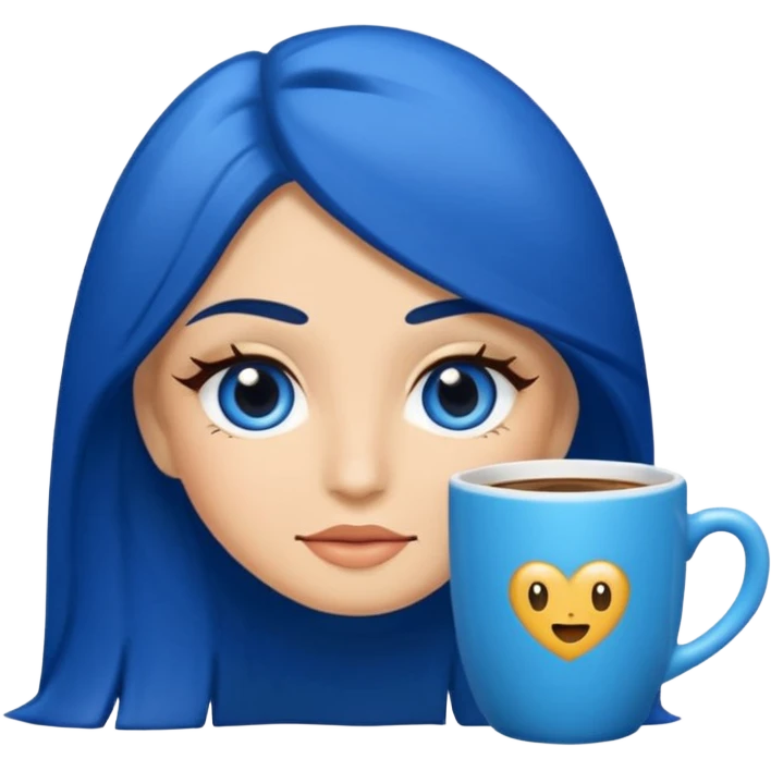 Memoji piel morena ojos cafés cabello largo color azul con esté 🖕🏻emoji emoji