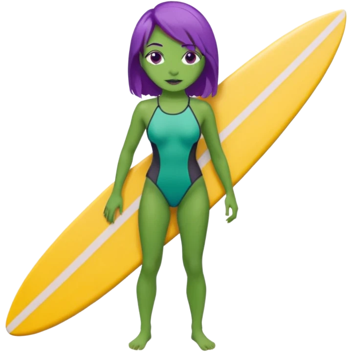 purple hair green skin woman with surfboard emoji
