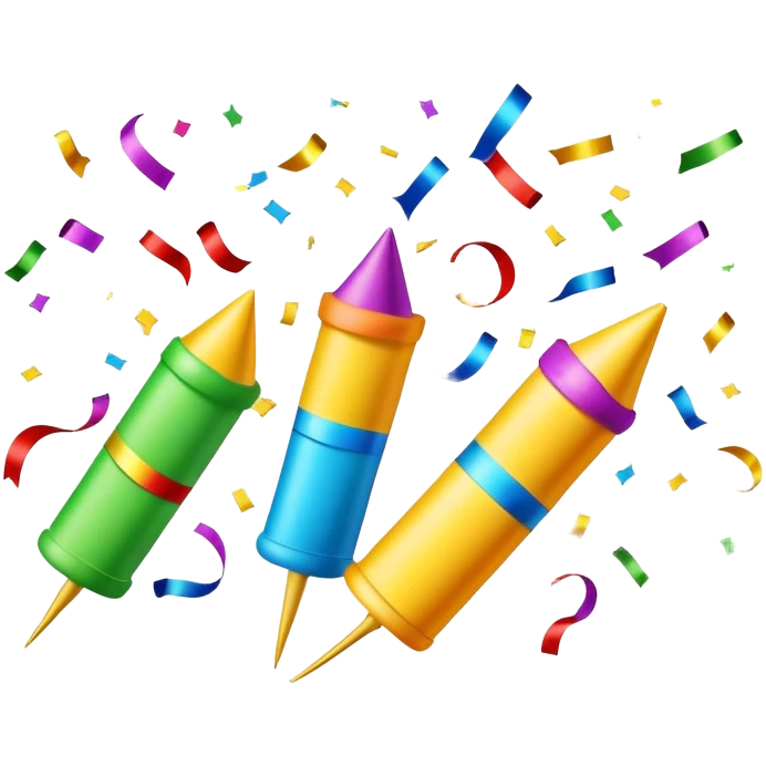 Colorful celebration with confetti and party poppers emoji