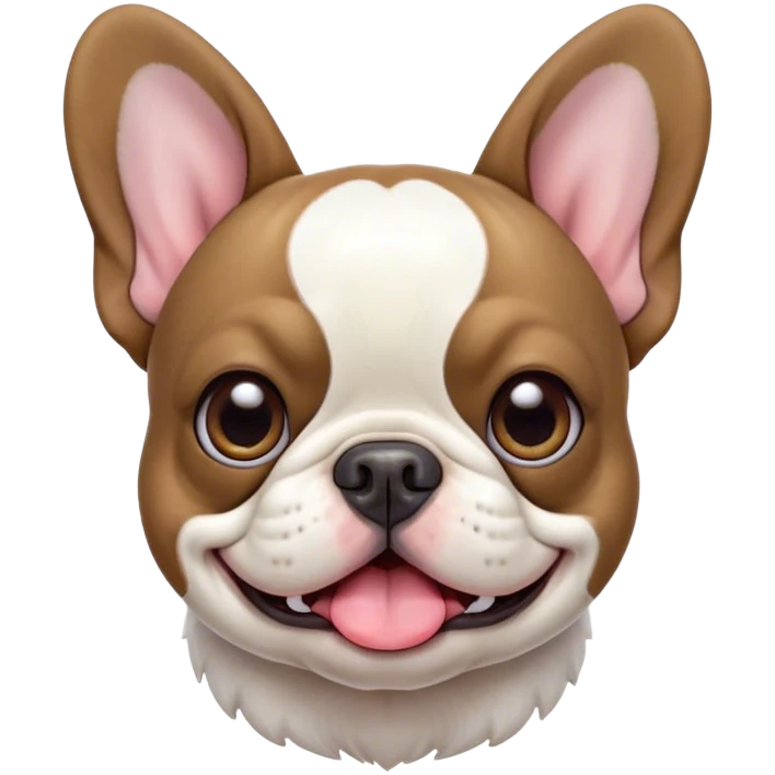 Cinematic Comical Pied French Bulldog Portrait Emoji, Head tilted with an exaggeratedly shocked, comical expression and wide, humorously expressive eyes, showcasing a distinctive pied fur of contrasting hues and a charmingly goofy face, simplified yet hilariously detailed, glowing with a sassy, playful radiance, high shine, exuding a mischievous and meme-worthy charm, styled with a soft glowing outline, capturing the essence of a Pied French Bulldog that looks ready to spark a viral laugh! emoji