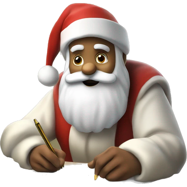 Father Christmas is sitting on a desk, writing something down on a sheet of paper, solving complicated math puzzles  emoji