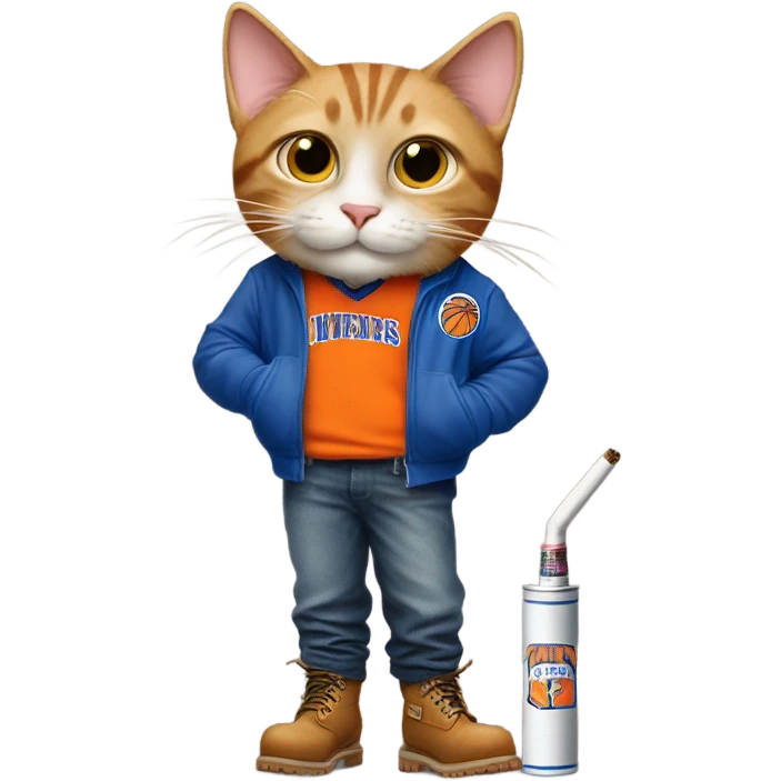 cat in timbs, New York knicks jersey and smoking  emoji