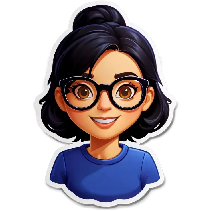 Emoji women with black hair, with glasses  emoji