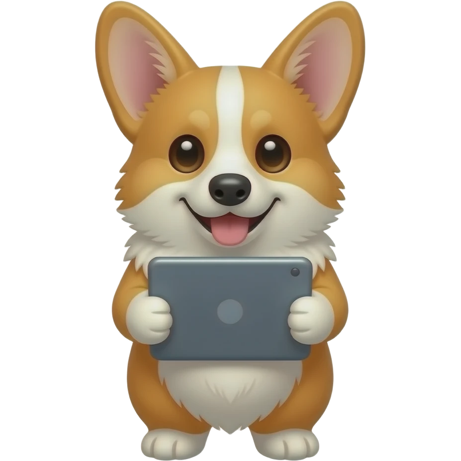 corgi with a tablet in paws emoji