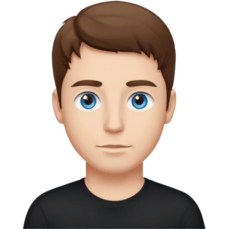 White Male, brown hair, blue eyes, black t-shirt emoji