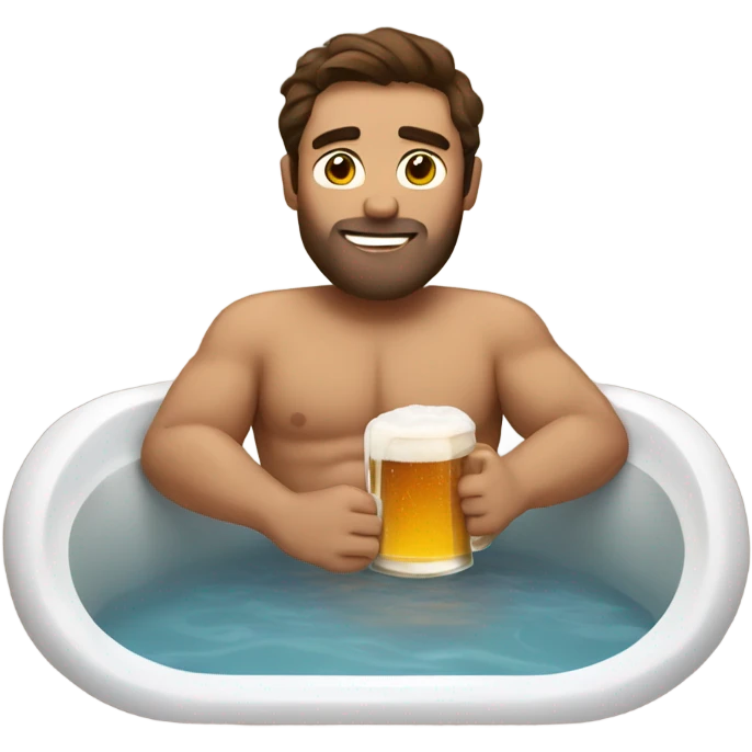 Brown hair man in hot tub with beer emoji