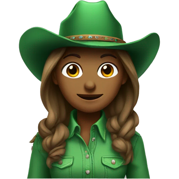 Cowgirl in green clothing and hat emoji