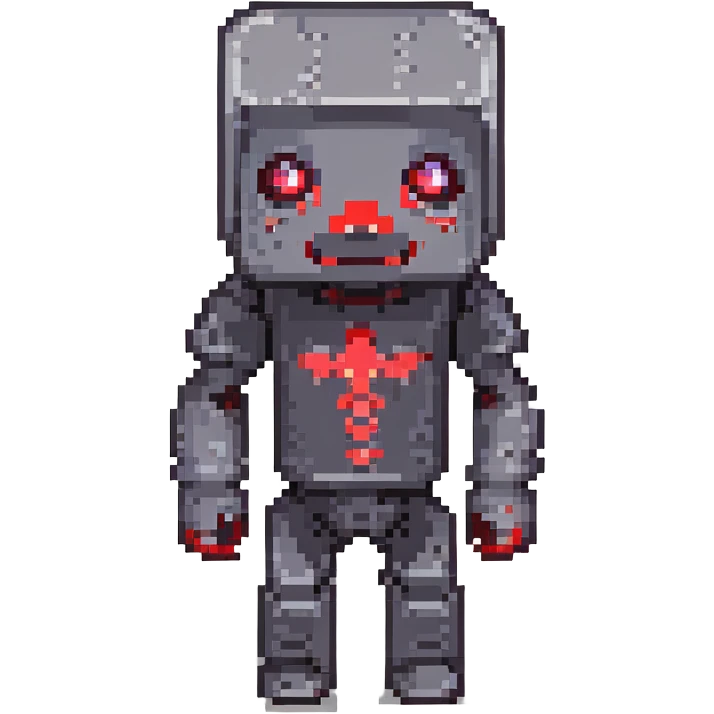 Turn this Minecraft character into pixel art style, keep the glowing red eyes and pose, with no background. emoji