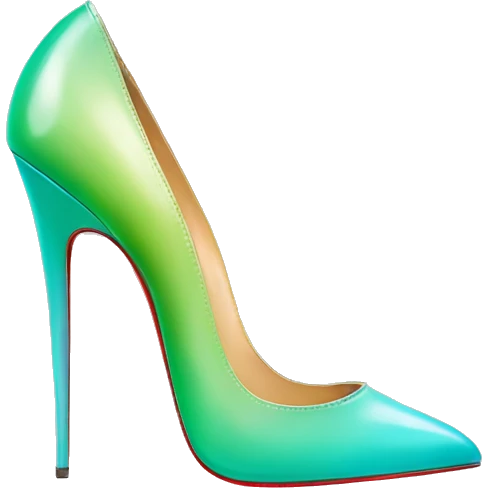 Hyper Realistic top view of a pair of tiffany blue to pistachio green ombre 
Louboutin stiletto high heel shoes. emoji