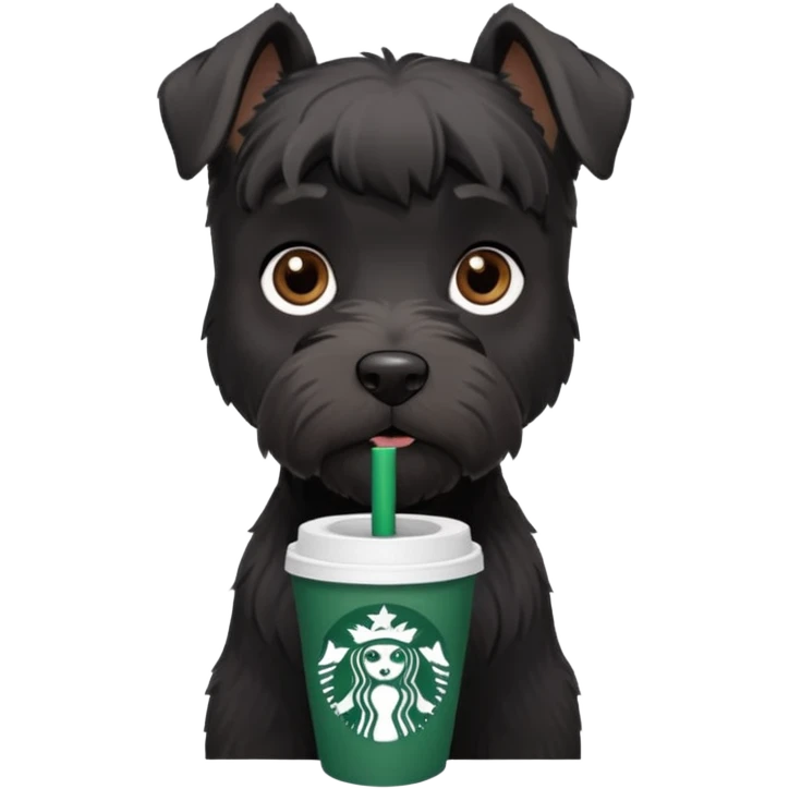 All Black schnauzer with a Starbucks cup emoji