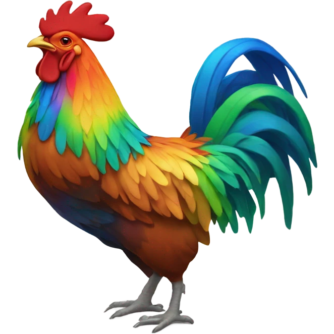 Rainbow colored rooster emoji
