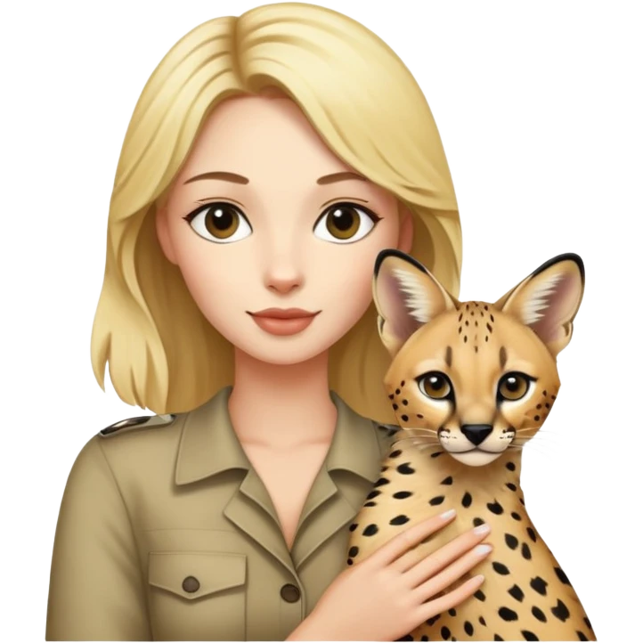 Woman with blonde hair holding one African serval emoji
