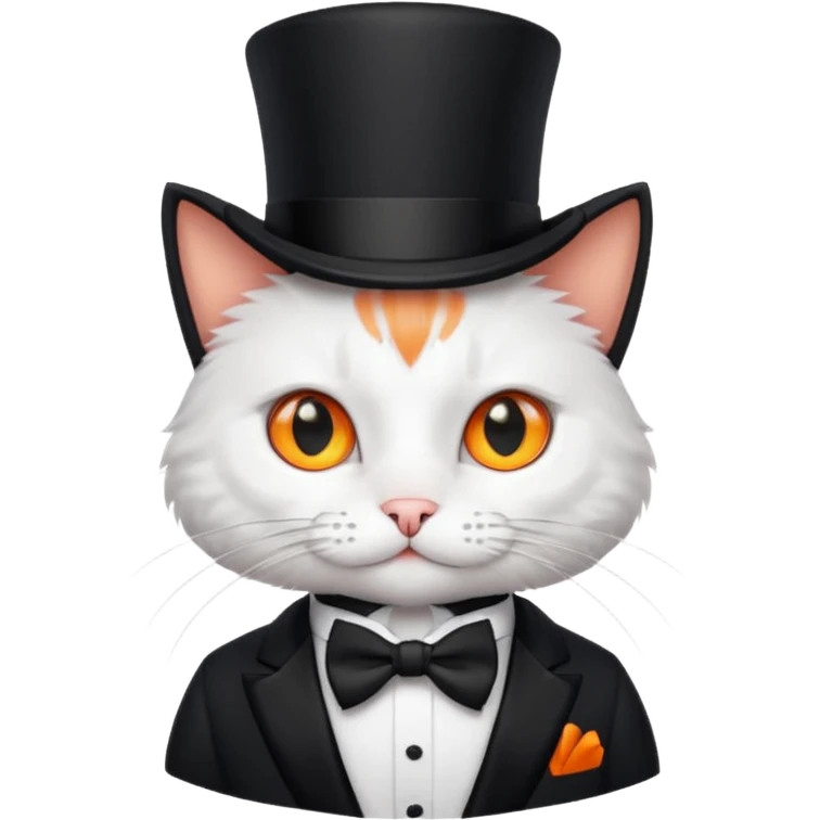 Um gato com gravata borboleta e usando uma Cartola emoji