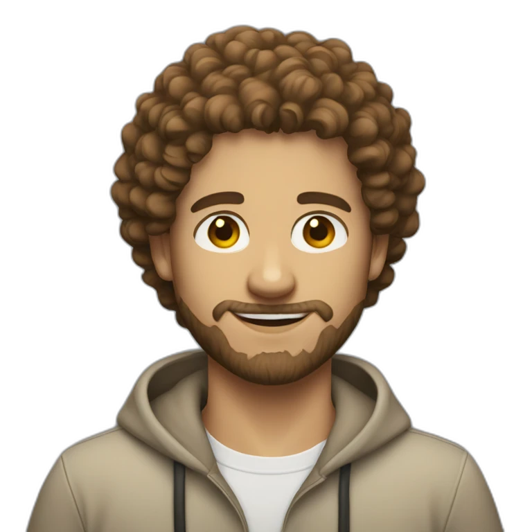 white IT guy brown curly hair small beard emoji