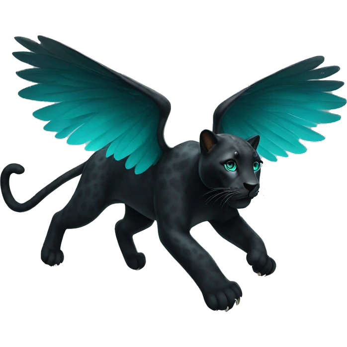 winged black leopard with turquoise eyes flying emoji