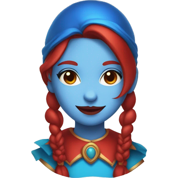 Blue and red girl jester with brown hair and blue and red eyes emoji