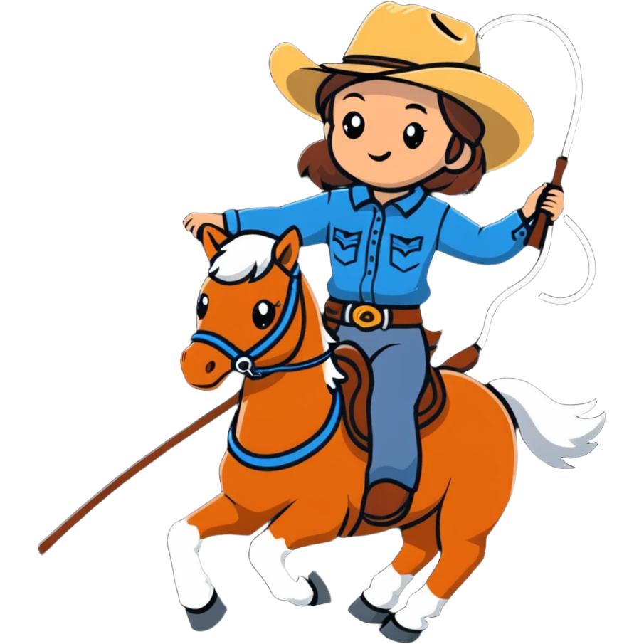 girl wearing cowboy hat riding a horse holding a whip emoji