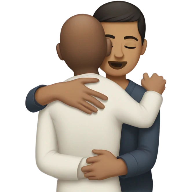 Comforting hug from brunette Puerto Rican woman to shorter bald male emoji