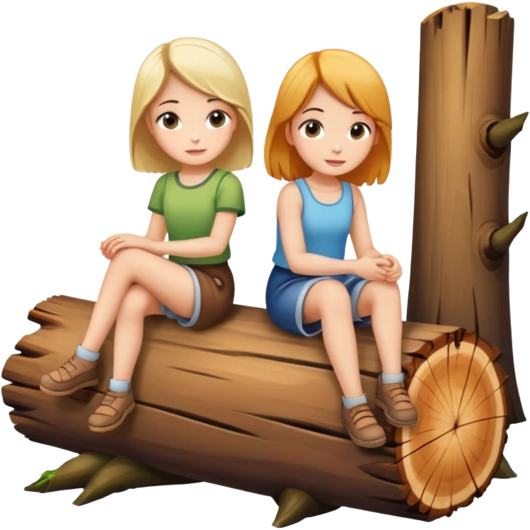 two girls sitting on a log emoji