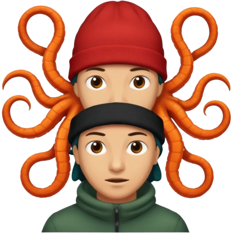 a person with multiple heads like a hydra, wearing beanies emoji