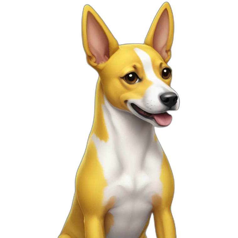 Tricolor Basenji wearing a pikachu suit emoji