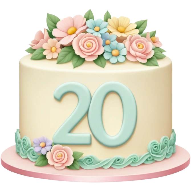 make a floral pastel cake that is aesthetic or vintage with the number 20 on it emoji