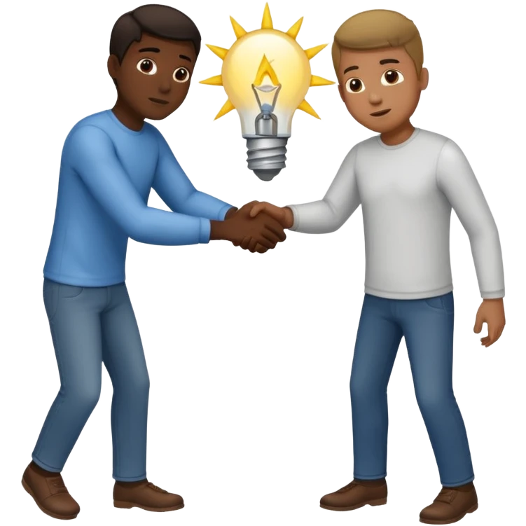 Muestra a dos personas. Uno de pie, alcanzando y firmemente halando hacia arriba a la otra persona que está agachada o en un agujero/grieta. Sus manos están entrelazadas en un agarre fuerte. El enfoque debe ser claro: un hombre ayuda a otro a levantarse o salir de una situación peligrosa. emoji