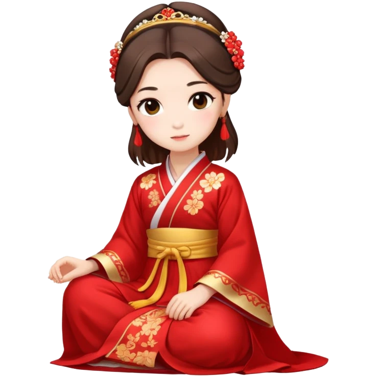 Beautiful girl wearing red Hanfu wedding dress sitting emoji
