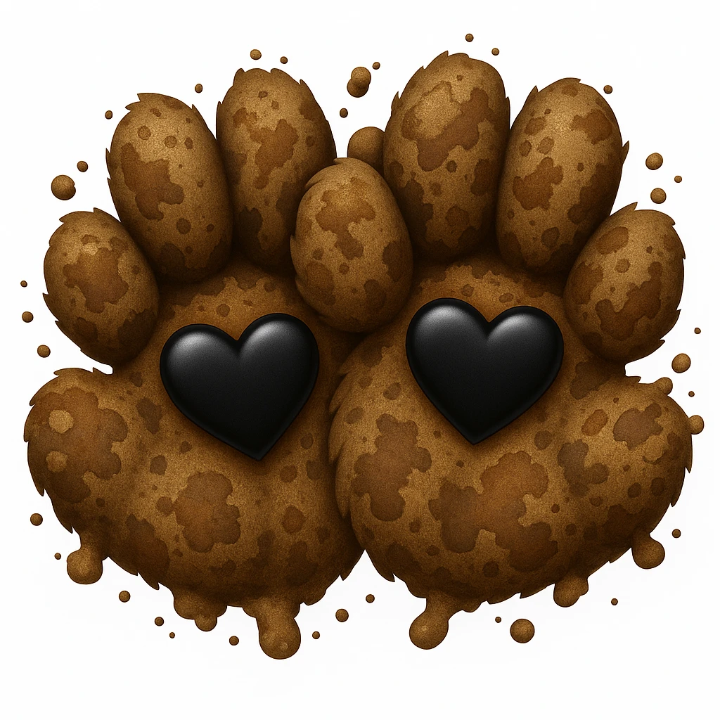 Make the two black puppy paws look muddy, keep the black heart around them and original style (original style slug: emoji) emoji