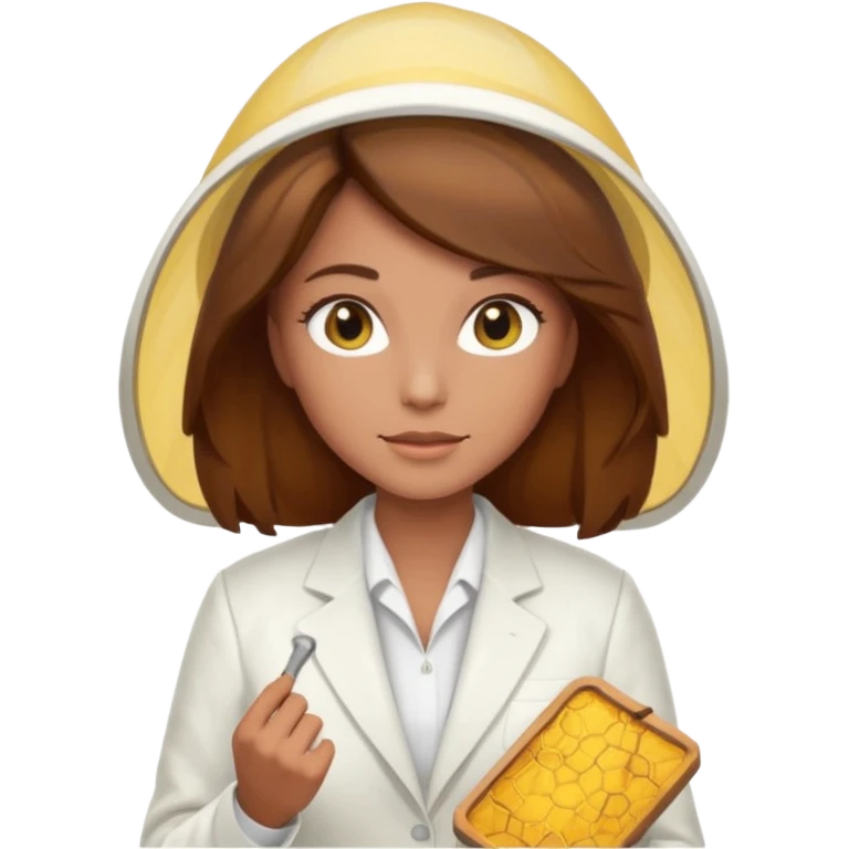 female bee keepers with brown hair, white suit emoji