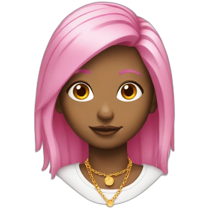 girl with pink hair and round gold classes and necklaces emoji