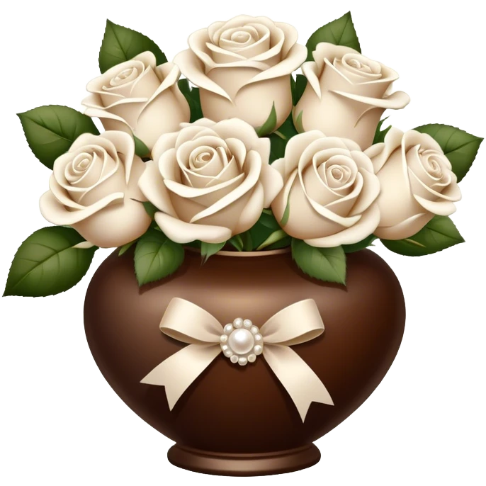 Ivory-colored love letter and a bouquet of white and pearl roses in a vintage-style brown vase emoji