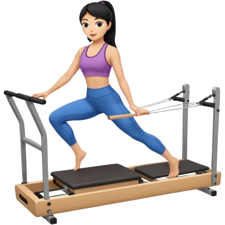 Mujer de pelo negro haciendo pilates en un reformer emoji